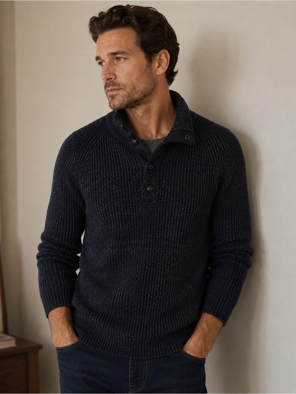 Banana Republic Men's Charcoal Zip-Neck Knit Sweater